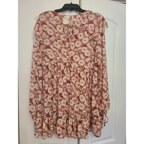 FP Free People Boho Long Sleeve Sheer Mini Dress Floral Print - Picture 2 of 4